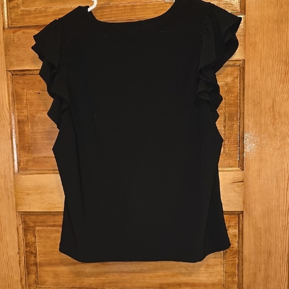 CeCe Double Ruffled Flutter Sleeve Blouse with Rounded Neckline L - Picture 3 of 4